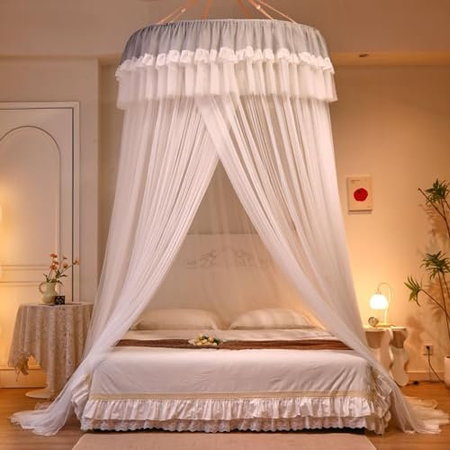 Koomuao JUMUAO Baldachin Kinderzimmer,Extra groß Betthimmel Kinder,Betthimmel Baldachin Runde Kuppel,Hängende Moskiton für Schlafzimmer Spielzimmer Dekor,Höhe 270cm (Weiß)