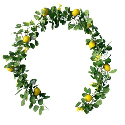 200cm Artificial Lemon Garland, Spring Summer Fruit Garland with Lemon Daisies and Green Leaves, Lemon Garland Hanging Wreath for Table Centrepiece Home Decoration