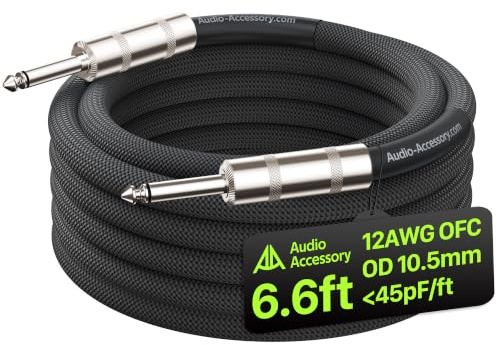 AA AUDIO ACCESSORY 12 AWG högtalarkabel 1/4 tum till 1/4 tum 2,0 m nylonflätad, ljudlös design – dubbel kopparskärmad gitarrhögtalarkabel för Fender Frontman 10G/20G, Mustang LT25/LT40S/LT50 Amp