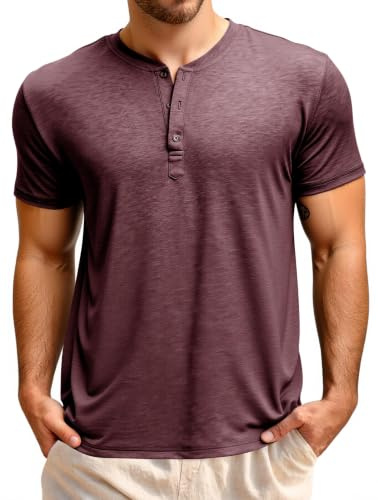 Runcati Herr T-shirt kortärmad Henley-skjorta sommar regular fit toppar män rund hals enfärgad basic skjorta casual t-shirt toppar med knappslå