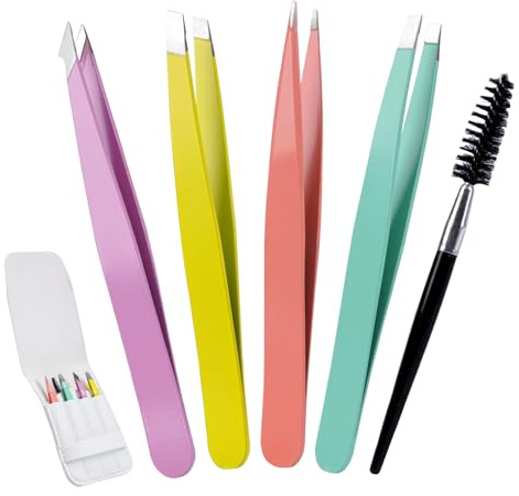 Alyvisun Flerfärgad Professionell Rostfritt Stål Pincettpaket, Bärbart Pincettset, Texturerad Halkskyddsbeläggning, Lämplig för Inåtväxande hår för män och Kvinnor (5 Pcs)
