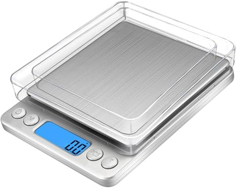Báscula de cocina digital, 3 kg/0,1 g, pequeña báscula digital de laboratorio, acero inoxidable, con pantalla LCD y función de tara, para cocinar, hornear, mezclar