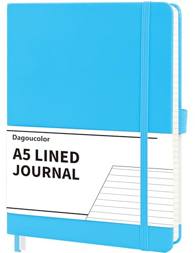 DagouColor Notebook A5, 90 Sheet, 120GSM - Blue, Lined | Hardcover Vegan PU Leather Journal Book, Premium Notepad for Writing & Note Taking, Pocket, Elastic Band Closure