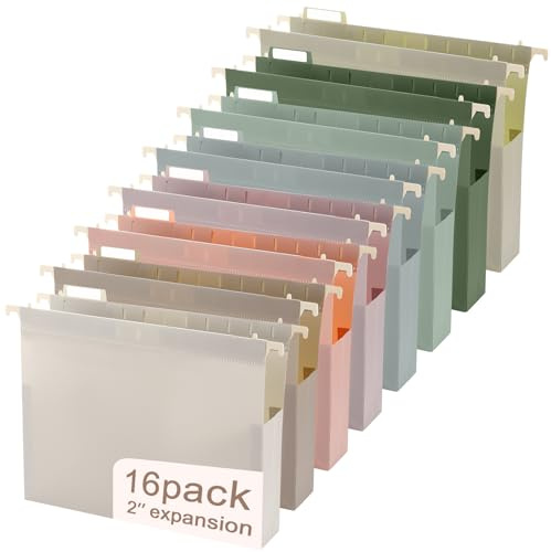 gisgfim 16 Pcs Hanging File Folder Letter Size, 2inch Expansion, Morandi