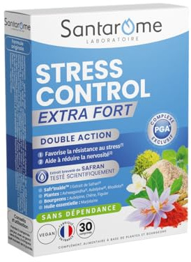Santarome - Stress Control Extra Fort - Complément alimentaire stress et nervosité - Double action - Safran Safr’inside® - Aide à réduire le stress et la nervosité - 30 comprimés - Fabriqué en France
