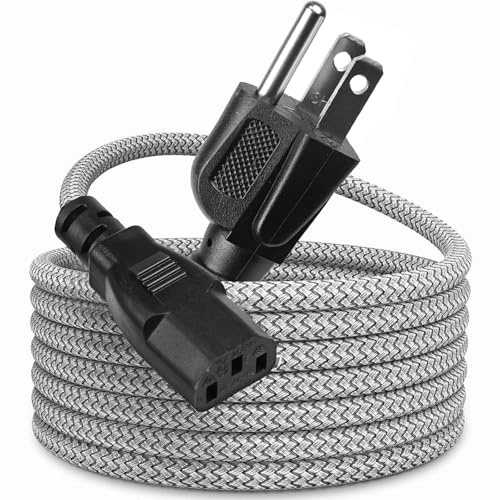 upHere 10FT (3M) Nylon Braided AC Power Cord, 10A 18AWG Heavy Duty Power Cord Replacement, UL Listed 3 Prong Power Cord TV Power Cord for Computer, PC, Monitor, TV, Printer, Projector, Server