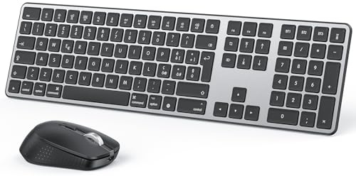 OMOTON Kit Tastiera e Mouse Bluetooth per Mac, Nuovo Tastiera e Mouse Ricaricabile Bluetooth BT1/BT2/BT3 Multidispositivo per MacBook Pro/Air, Mac Mini iMac, iMac Pro, Layout Italiano QWERTY, Grigio
