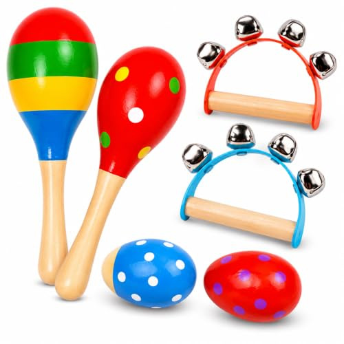 6Pcs Maracas, Musical Instrument Set, Rattles and Shakers with Colourful Design