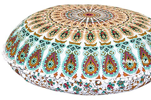 ANJANIYA - 81,3 cm Mandala-Boho-/Yoga-Meditationskissen, bequem, für Zuhause, Auto, Bett, Sofa, Couch, Sitzgelegenheit, großer Überwurf, Hippie, dekorativ, Ottoman, Boho, indisch (mehrfarbig)