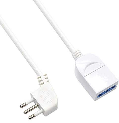 Ewent EW3802 - Prolunga elettrica 5mt, spina Italiana 10A 90° salvaspazio, presa italiana 10A, cavo H05VV-F 3x0,75mm2, presa con protezione bambini, Bianco