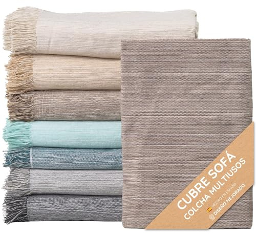 Colcha Multiusos; Plaid sofa, Manta Foulard, Cubre cama, foulard para sofas de Algodón y otras fibras acabado de calidad Fabricado en España. (Marron Jaspeado 05, 230x260cm)