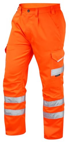 Atomic Workwear Deluxe Hi-Vis lastbyxor med inre knäskyddsficka (midjemått 44 kort ben, orange)