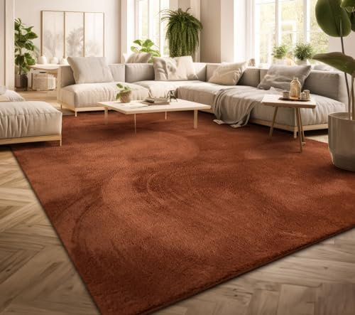 TT Home Teppich Wohnzimmer Kurzflor Anti-Rutsch Rückseite Einfarbiges Design Waschbar, Farbe: Dunkelorange, Größe:300x400 cm