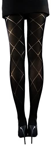 PrettyLoveHose Collant Noir Opaque Jacquard Effet Motif Carreau