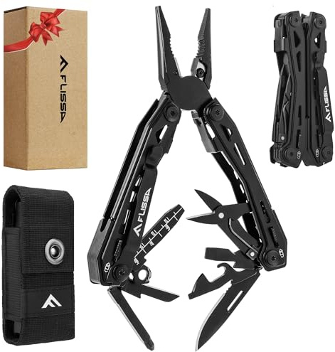 FLISSA 16-in-1 Stainless Steel Multi Tool, Gifts for Men, EDC Multitool with Pocket Knife, Pliers, Belt Clip and Oxford Sheath, Self-locking Utility Multi-Tool for Camping Survival Outdoor