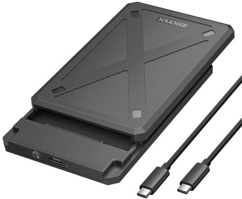 iDsonix 2,5 Zoll festplattengehäuse 6Gbps USB C 3.1 festplattengehäuse für 7mm/9.5mm SATA III SSD HDD mit UASP unterstützt, werkzeugfreie Externes Gehäuse Schwarz(PW25-1C3)