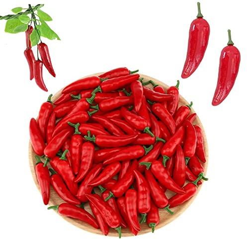 Hezhou 60 pezzi Mini Artificiale Peperoncino Finto Peperoncini Verdure Artificiale Falso Verdure decorative Artificiale Pepe Decorativo Falso Ortaggio Casa Festa Festival Decorazione (Rosso)