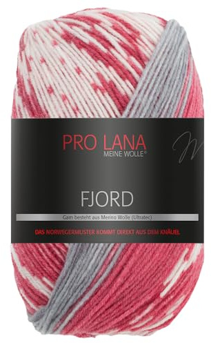 Frida's Ullhus Pro Lana 100 g fjord norskt mönster gradient ull stickat garn 14 färger (83 | bär-grå-vit)