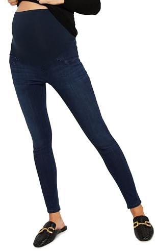 Motherhood Maternity Women's Plus Size Super Stretch Secret Fit Over The Belly Skinny Ankle Length Jeans, Dark Wash, 2X