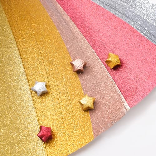 URROMA 520 St點k Glitzerstern-Papierstreifen, gelbe und rote Origami-Sterne, Papierstreifen, Basteln, faltbare Gl點ksstreifen f黵 Bastelarbeiten, Faltschule, Unterricht, DIY, Kunstprojekte,