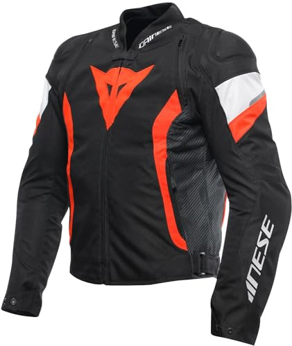 Dainese - Avro 5 Tex Jacket, motorcykeljacka i tyg, med axelskydd, herr, svart/neonröd/vit, 56