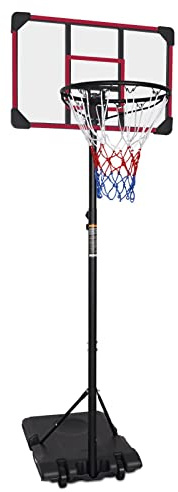KKB Sport 7ft Portable Height Adjustable Freestanding Basketball Stand Basketball hoop with Transparent Backboard Net Set System for Indoor/Outdoor，165-213cm,Black