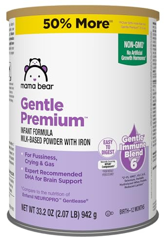 Amazon Brand - Mama Bear Gentle Premium Baby Formula Powder, DHA for Brain Support, Immune Blend 6, 2'FL HMO, For Fusiness, Crying & Gas, 33.2 Ounce (Pack of 1)