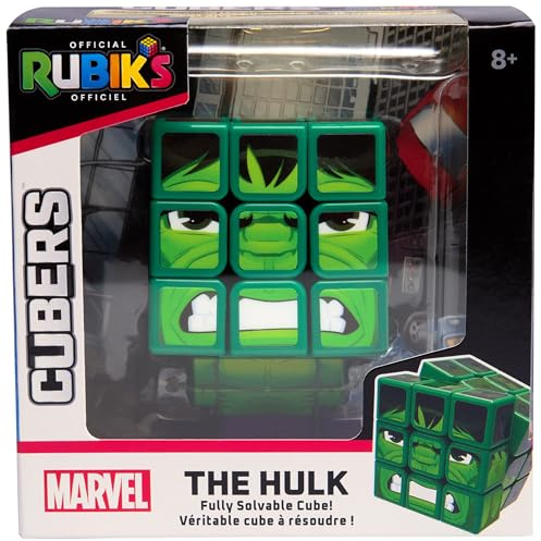Rubik's Cube, Cubers – Hulk, 3 x 3 cubi magici Marvel in design Hulk, con accessori alla moda: corpo, supporto – la sfida dei supereroi, dagli 8 anni in su
