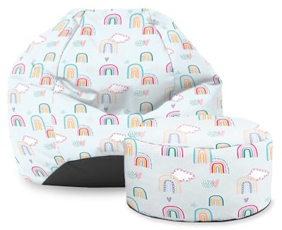 rucomfy Beanbags Rainbow Sky Kids Classic Bean Bag. Comfortable Home & Bed Room Chair. Durable & Machine Washable - 65 x 85cm (with Footstool)
