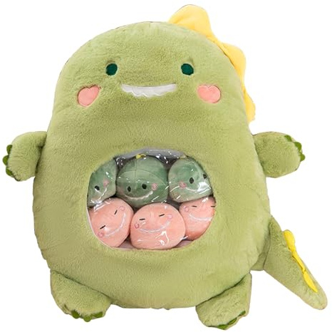 Cojín de peluche de 40 x 50 cm, juguete + 6 minipeluches, bolsa extraíble para niños