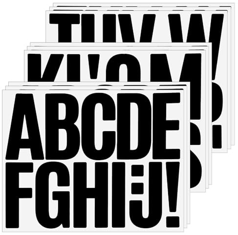 108 Pegatinas de Letras Grandes Autoadhesivas de Vinilo con 9 Hojas de 7,6 cm - Alfabeto Negro