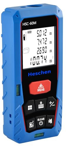 Heschen Telémetro láser HSC-60M, 60 m, con 2 Niveles de Burbuja, telémetro láser portátil, para medir Distancia, área, Volumen (HSC-60M, 60m,196ft)