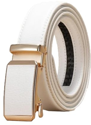 Breyhda Ceinture à boucle automatique dorée pour hommes et femmes, ceintures décontractées universelles de 3 cm de largeur, ceintures décoratives, accessoires vestimentaires,Blanc,120cm