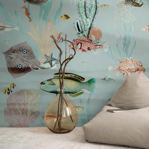 Fototapete Profhome 398721-GU heißgeprägte Vliestapete glatt Kindertapete matt blau rosa grün beige 1,59 m x 2,8 m