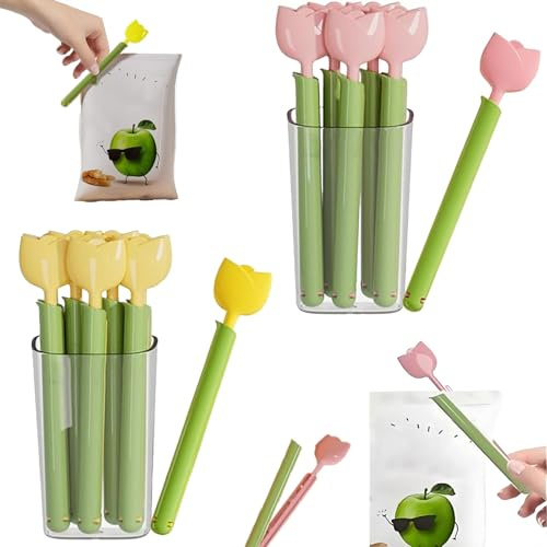 10 Stück Verschlussclips, Clips für Tüten mit Magnetischer Aufbewahrungsbox, Blumenform Tütenclips, Feuchtigkeitsbeständige Klammern für Tüten, Ries Clips für Luftdichte Beutel für Brot, Kekse (a)