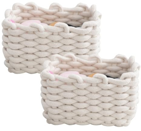 Cestino Portaoggetti, 2 Pezzi Cesto Portaoggetti Piccolo Cestino Intrecciato Portaoggetti Bianco per Riporre Piccoli oggetti per la Casa, Giocattoli, Trucchi