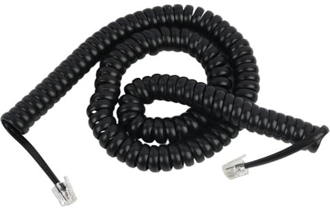Jecdfs Câble Téléphonique RJ10 Noir en Spirale pour Combiné, Extensible jusqu'à 5 Mètres, Compatible avec Téléphones Fixes - Câble de Haute Qualité, Durable et Élastique