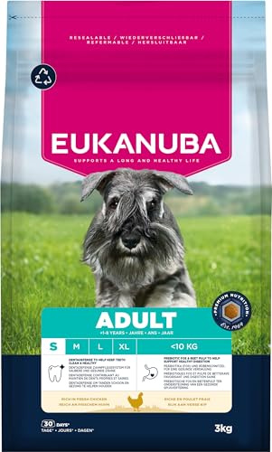 EUKANUBA Life Care Croquettes Chien Adulte Petite Race 1-8 Ans, Riche en Poulet Frais, Maintient Poids Optimal L-Carnitine, Oméga 3&6, prébiotiques, sans colorants, arômes artificiels ni OGM – 3 kg