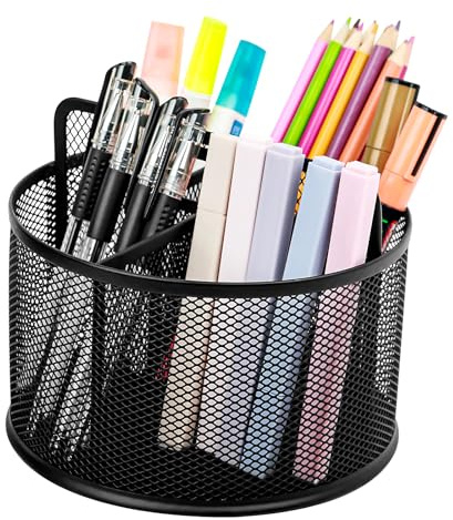 Godneei Organizer da Scrivania, Porta Penne Rotante a 360 Gradi, Ufficio Accessori, Organizer Metallo a Maglia per Casa, Ufficio, Scuola, Nero