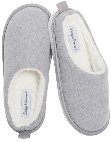Daisy Dreamer Womens Slippers Slip On Soft Mules with Memory Foam Warm Lined Indoor House Shoes Non Slip Sole Ladies Slipper Pair, Grey Size 5
