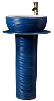 Interni Lavandino da bagno con piedistallo Blue Home, lavabo da terra in ceramica con rubinetto e kit di scarico per Giardino