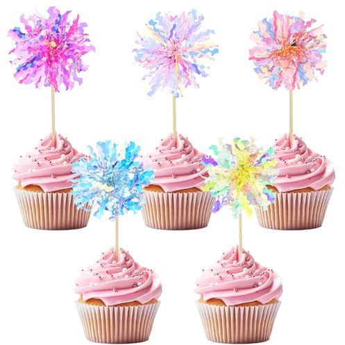 50 stycken färgglada cupcake-toppar, tårtdekoration, fyrverkerier, glitter, cupcakes, dekoration, Happy Birthday-cupcakes, glitter, muffin, dekor, tårta, dekoration, födelsedag, glittrande