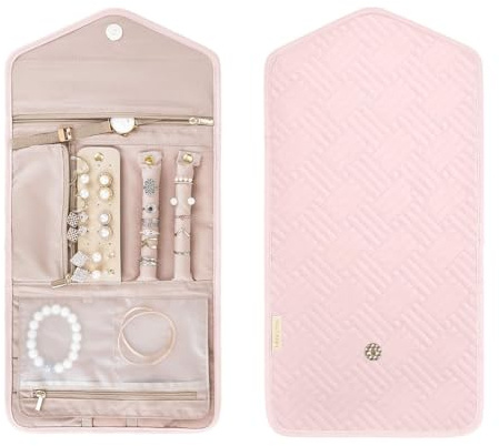 SMONT Jewelry Roll Organizer Travel Jewelry Rolls Up Organizer Pouch Bag Travel Small Foldable Jewelry Holder Case for Women Travel Jewelry Organizer Case Convenient Storage Pink