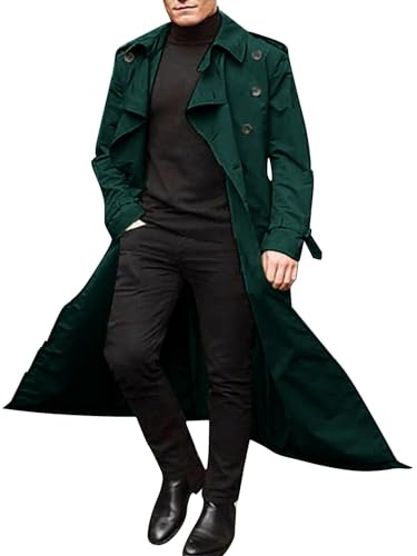 Herr vinter lång trenchcoat dubbelknäppt kappa med bälte löst snitt fallskärmsjacka vindtät klassisk elegant