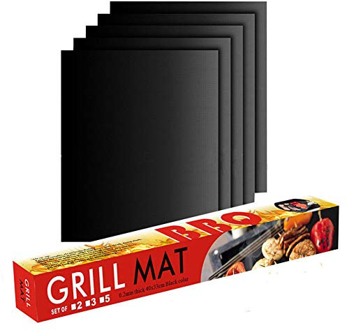 RONGJJ Backofen BBQ Grillmatten, 5er Set BBQ Antihaft Grill-und Backmatte Wiederverwendbar - Perfekt für Fleisch, Fisch und Gemüse, 40x33 cm antihaftend, 0.20MM Thick