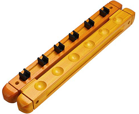 IGNPION A Set Pool Queue-Rack Wandhalterung Stick Rack Holz Billard Queue Halter Ständer mit 6 Queue-Clips für Billard Snooker Zubehör, Gelb