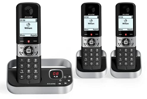 ALCATEL F890 Voice Trio – Schnurloses DECT-Telefon mit Anrufbeantworter – hochauflösendes Grafikdisplay – Freisprecheinrichtung – Anrufsperre – VIP-Klingelton – Anrufbeantworter 50 Minuten – 3