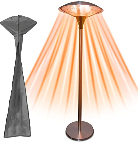 Igenix IG9651 Freestanding Electric Umbrella Patio Heater, 2100W, 3 Heat Settings with Timer, Remote Control, Stainless Steel