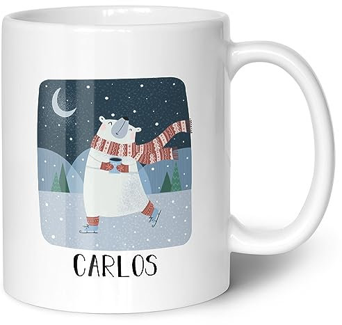 Tazza stampata con motivo natalizio – Delizie invernali – Personalizzata con nome – Tazza per vin brulé come regalo per fidanzata – Regali di Natale per lui e per lei – Colore Bianco
