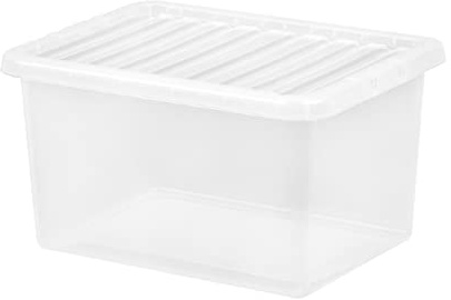 JMS we create smile 25L Litre Crystal Clear Plastic Storage Box With Transparent Lid Storage Container Stackable & Nestable For Medicine Toys Garage Office Home & Kitchen Made in UK (25 Litre Clear)